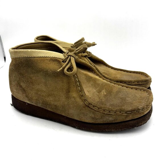 Vintage Clarks Brown Suede Wallabee Style Moccasin Lace Up Casual Boots Mens 9.5 - Picture 1 of 7